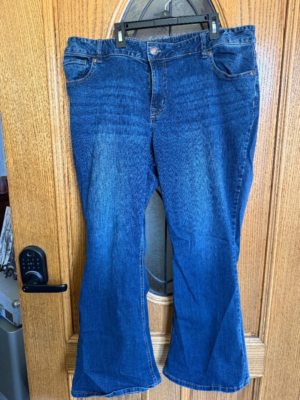 Maurice’s Blue bootcut jeans with heart beat design, Size: 18
